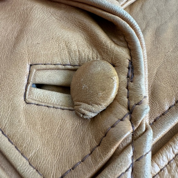 Vintage 70s Brown Leather Maxi Coat Chevron Stitching Retro Boho Womens XS - Picture 13 of 13